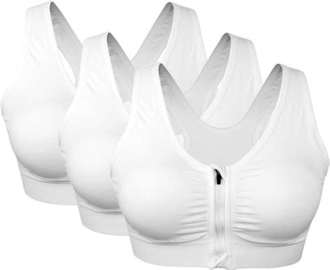 Veqsking 3 Pack Womens Sports Bra Zip Front Non Wired Comfy Post