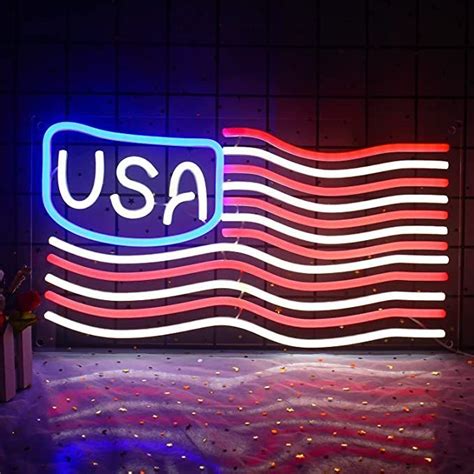 Wanxing American Flag Neon Sign Usa Flag Neon Light Sign Red White Neon