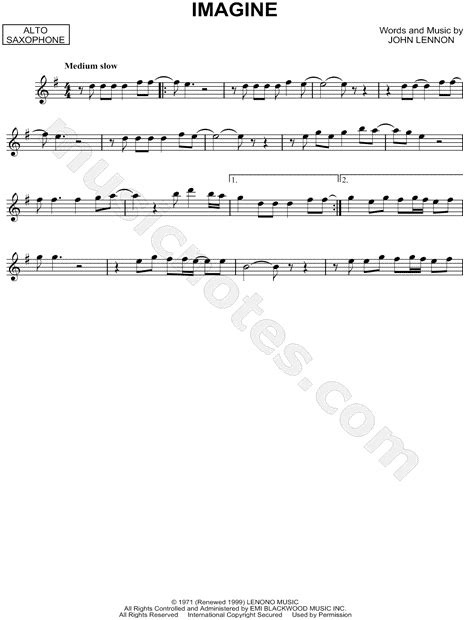 john lennon imagine sheet music alto saxophone solo in g major download and print sku