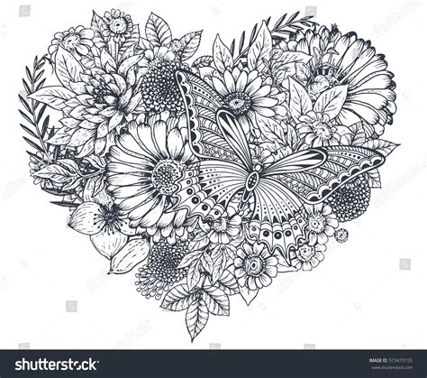 Show your appreciation and love for others with beautiful drawing of a rose. Floral Heart Bouquet Composition Hand Drawn Stock Vector 573473155 - Shutterstock