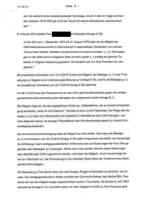 07 Mai 2019 Lg Berlin Urteil Zum Nordkurier Doping Opfer Hilfe Ev