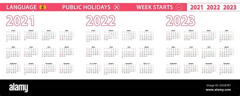 Calendario Vectorial De 2021 2022 Y 2023 Años En Español La Semana