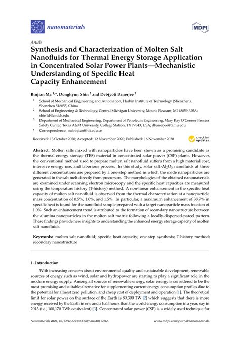Pdf Synthesis And Characterization Of Molten Salt Nanofluids For Thermal Energy Storage
