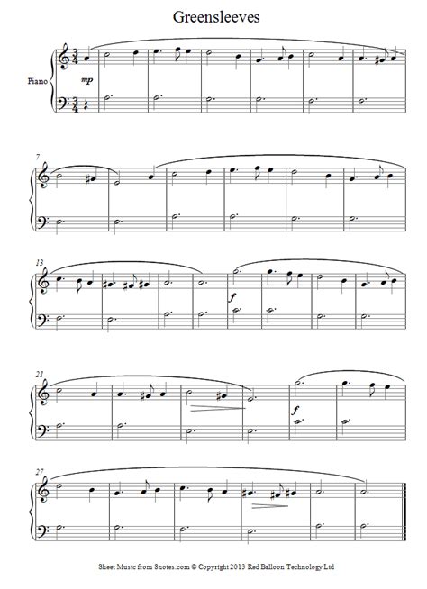 Greensleeves free sheet music for piano! Greensleeves (beginners) sheet music for Piano - 8notes.com