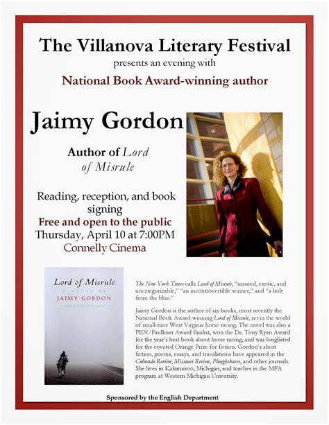 Villanova English Literary Festival An Evening With Jaimy Gordon