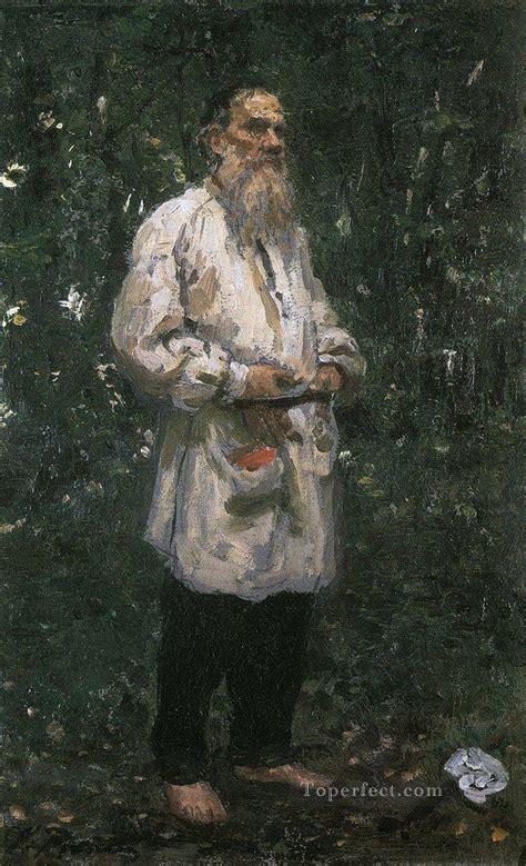 Leo Tolstoy Barefoot 1891 Ilya Repin Painting In Oil For Sale