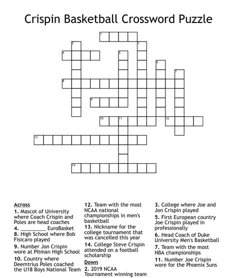 Crispin Basketball Crossword Puzzle Wordmint