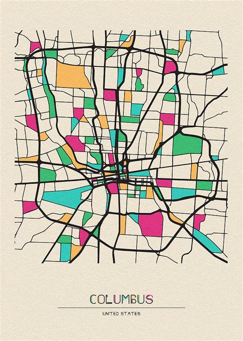 Columbus Ohio City Map Drawing By Inspirowl Design Fine Art America