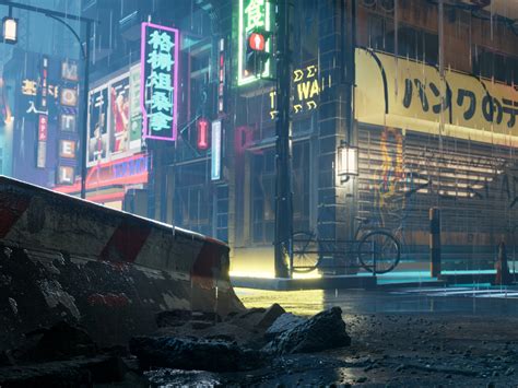 三维场景 虚幻引擎ue4 雨夜 赛博朋克 2020 07客观题kime 站酷zcool