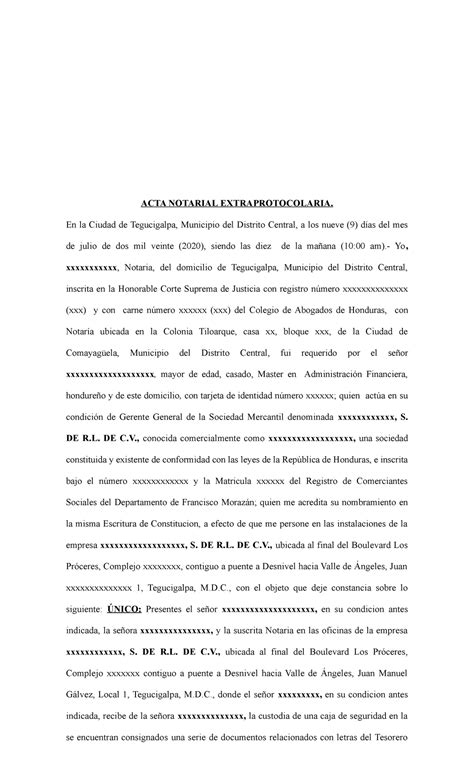 ACTA Notarial Ejemplo Clase ACTA NOTARIAL EXTRAPROTOCOLARIA En La