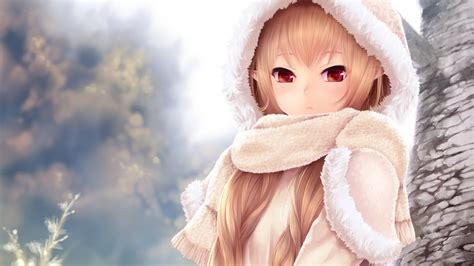 Wallpaper Blonde Anime Angel Dress Hoods Red Eyes