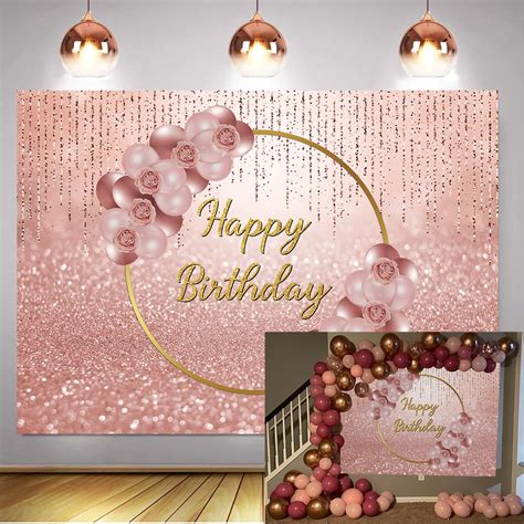 Buy Pink Rose Gold Balloon Happy Birthday Photography Backdrop Glitter