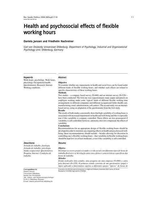 Pdf Health And Psychosocial Effects Of Flexible Working Hours