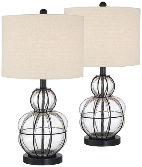 360 Lighting Modern Table Lamps Set Of 2 Dark Bronze Blown Glass Gourd