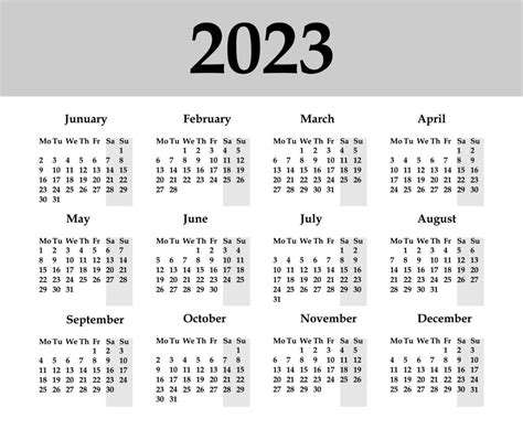 Calendario 2023 Illustrazione Grafica Modello Vettoriale La Settimana