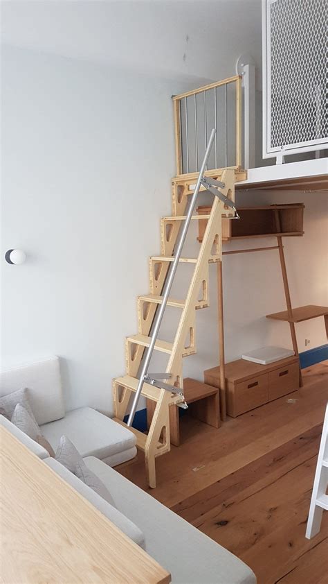 Bamboo Retractable Stair Bcompact Hybrid Ladder By Bcompact7 Folding