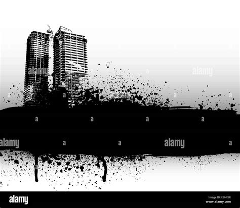 Black City Buildings And Graffiti Grunge Stripe Design Stock Vector