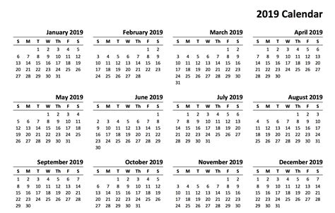2019 Calendar Template Year At A Glance Free Printable Templates Riset