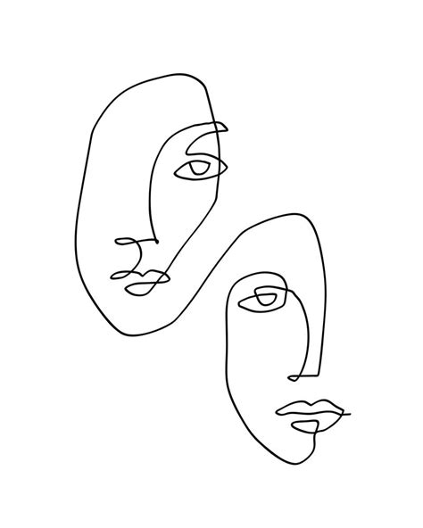One Line Art Faces Sketch Art Print By Theredfinchprint X Small