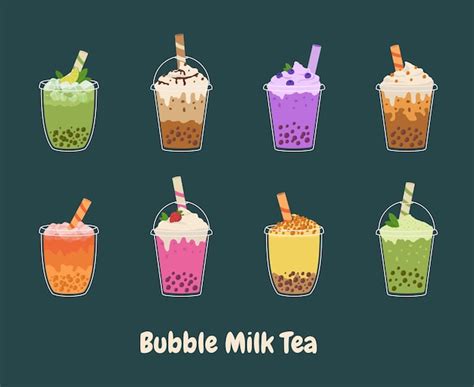 Premium Vector Bubble Milk Tea With Tapioca Pearls Set Asian