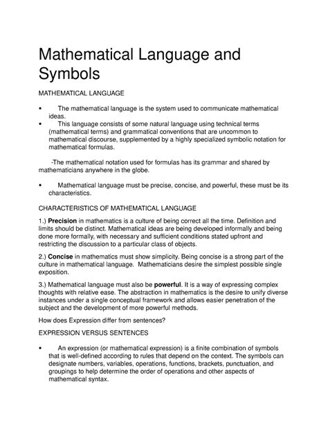 Mathematical Language And Symbols Mat Hemat Ical Language And Symbol