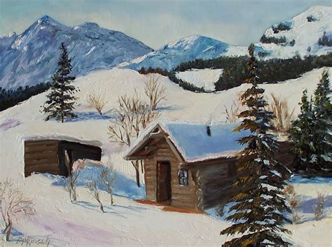 Donna Munsch Fine Art Original Oil Painting Mountain Cabin
