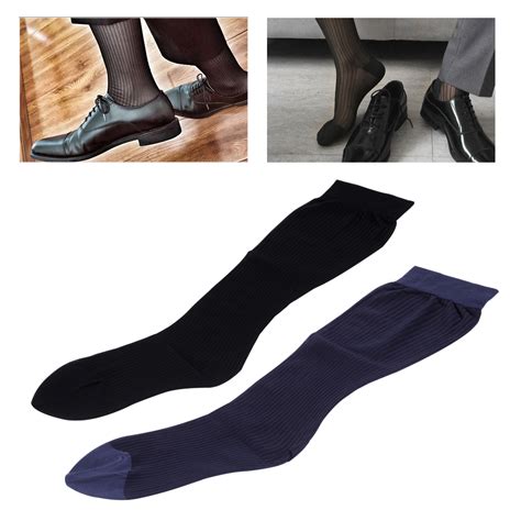 1pair Men S Black Navy Smooth Otc Thin Summer Nylon Sheer Suit Dress Socks Ebay