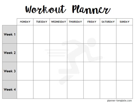 Printable Workout Schedule Template Daily Weekly Monthlyexercise Log