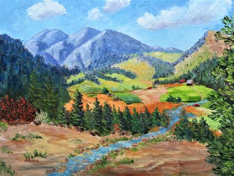 Spring In The Valley Oil Original Mountains Log Cabin Etsy In 2021
