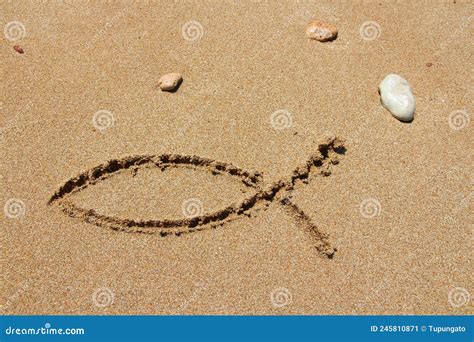 Christianity Fish Sign In Sand Stock Image Image Of Texture
