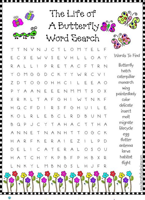 Butterfly Word Search Summer Words Childrens Word Search Easy Word