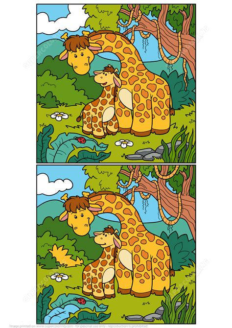 Find 12 Differences In Pictures With Two Giraffes Free
