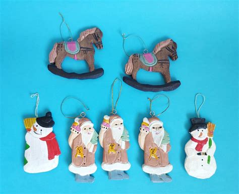 Lot Of 7 Vintage German Wooden Miniature Christmas Ornaments Rocking