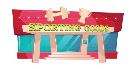 Sporting Goods Cartoon Vector Illustration Fitness Gear Shop Front Gym Exterior Flat Color