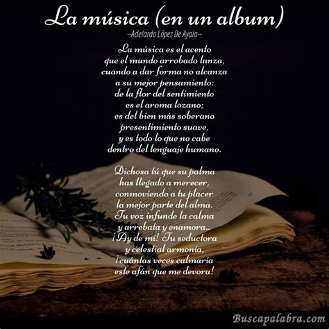 Un análisis consiste en separar las partes del todo, para volver a unirlas; Poema La música (en un album) de Adelardo López de Ayala con fondo de libro en 2020 | Poemas ...
