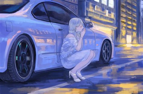 Wallpaper Beautiful Anime Girl Luxury Car Winter Cold