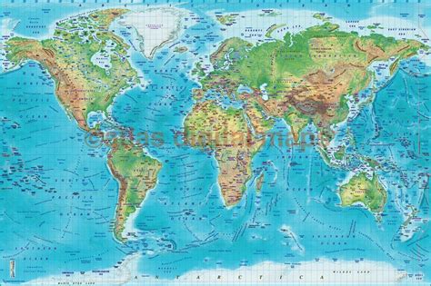 World Map Mural Blue Physical And Political World Map T Etsy Uk