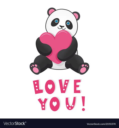 Funny Panda With Pink Heart With Text Love You Vector Image