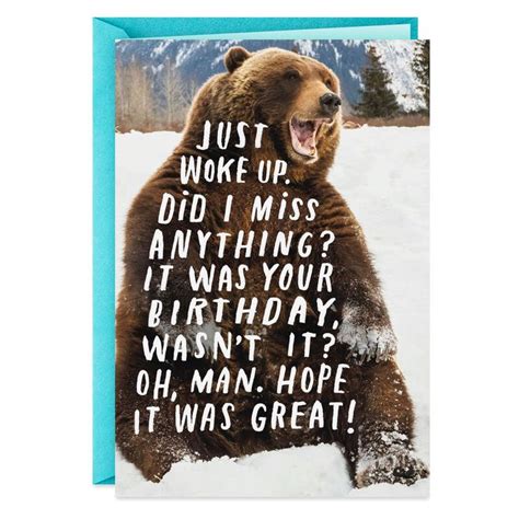 Hibernating Brown Bear Funny Belated Birthday Card Belated Birthday