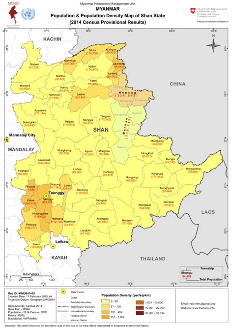 Myanmar Population And Population Density Map Of Shan State 2014 Census