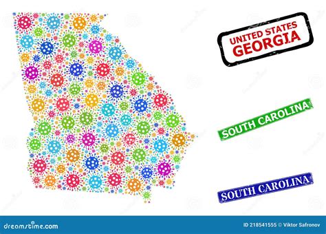 Grunge South Carolina Stamps And Bright Covid Georgia State Map