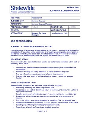 Greeting and welcoming guests and providing them with a positive first impression of the organization. receptionist kpi template - Fill Out Online, Download ...