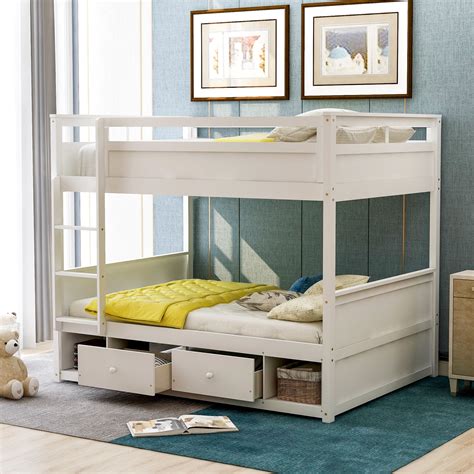 Euroco Full Over Full Bunk Bed Wood Bunk With Storage Drawers