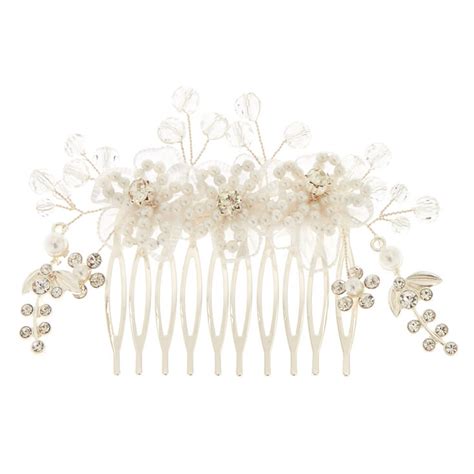 Pearl And Crystal Flower Hair Comb Claires Us