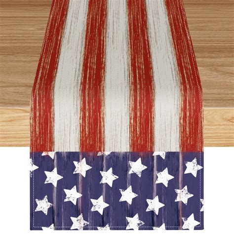 4th Of July Table Runner 13 X 72 Inch Memorial Day American Flag Stars