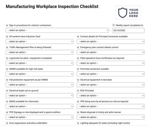 Manufacturing Workplace Inspection Checklist Joyfill