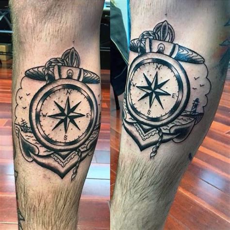 40 Traditional Compass Tattoo Designs For Men Old School Ideas