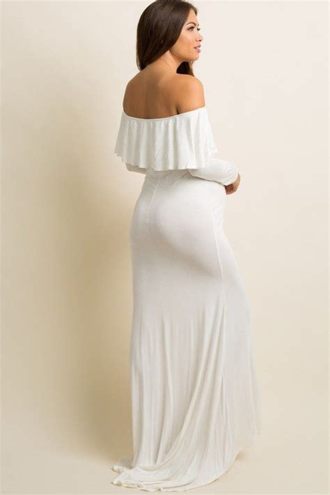 White Long Sleeve Off The Shoulder Maternity Dress Arvilla Seidel