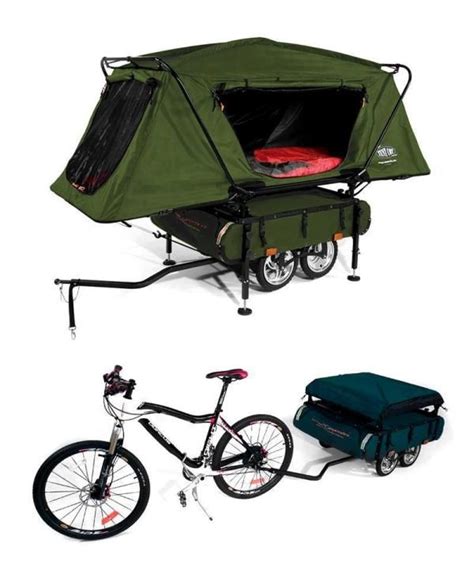 Bicycle Camper Trailer With Oversize Tent Cot Sykkel Oppfinnelser Og