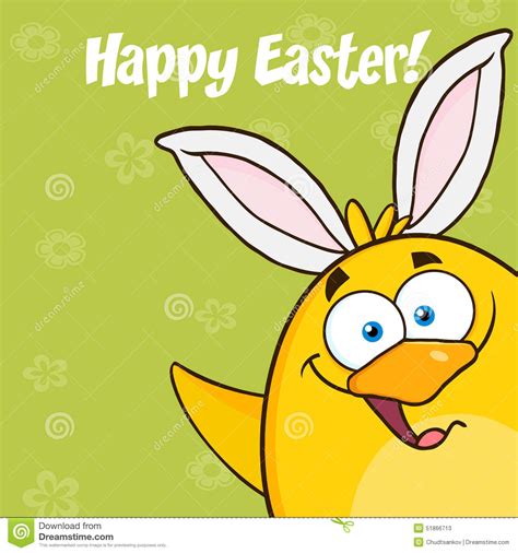 Happy Easter With Smiling Yellow Chick Cartoon Character